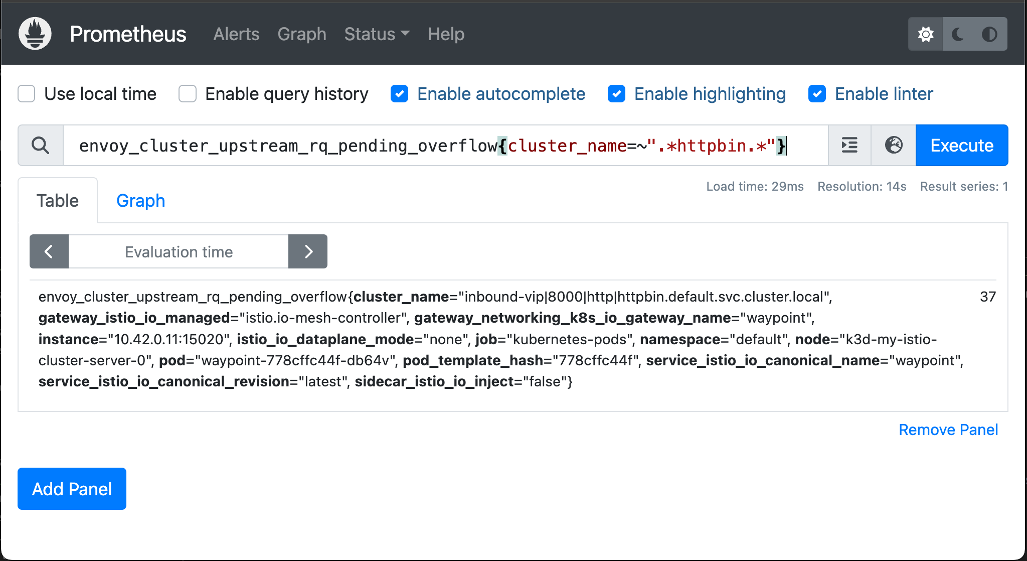 Pending requests overflow counter metric in Prometheus